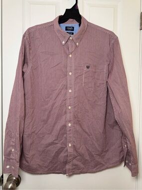 Chaps Men's Button-Down Shirt in Red and White Micro-Gingham